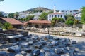 Stone fragments remaining of Bodrum Mausoleum in Turkey.